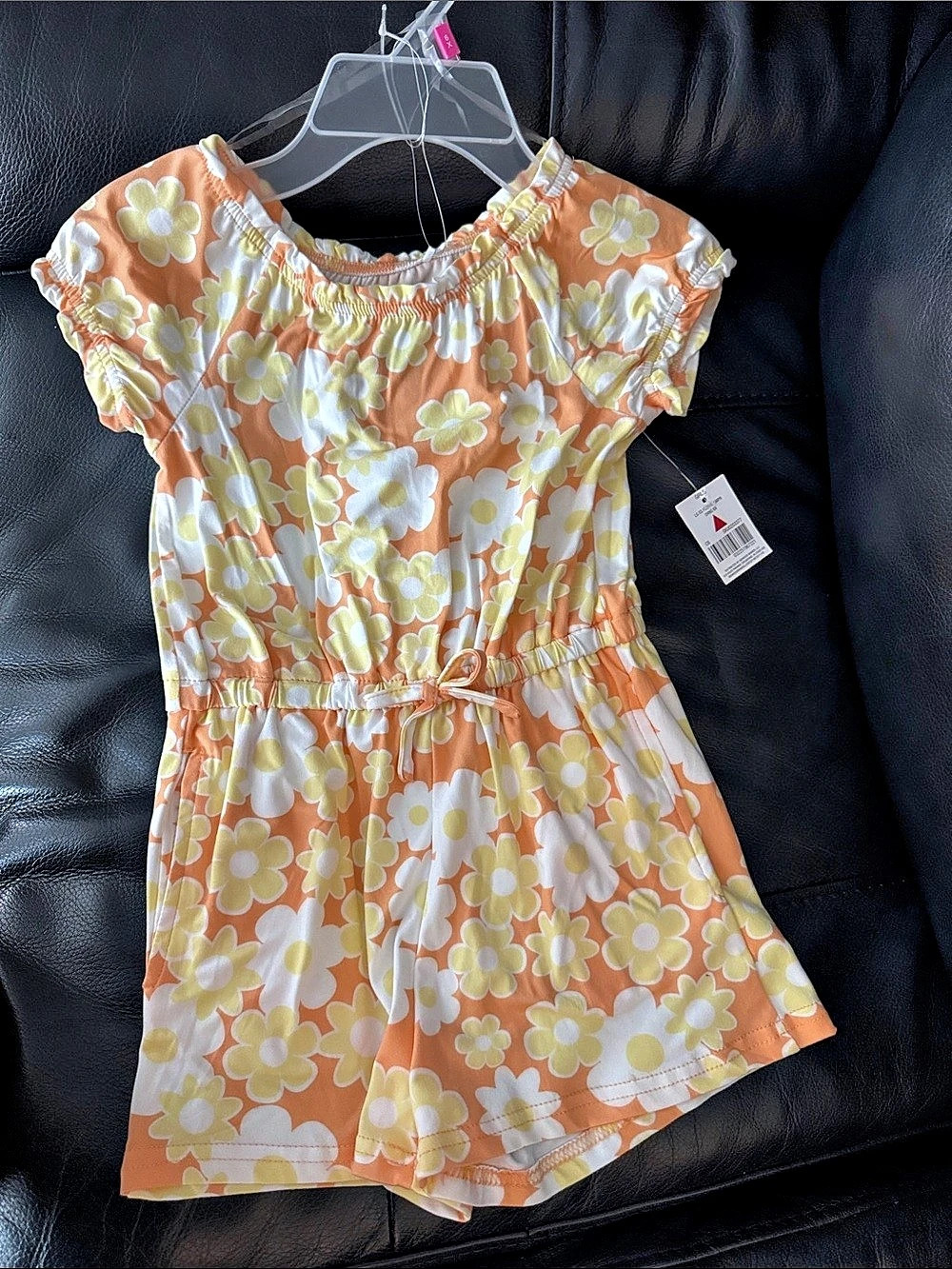 extremely me LG SS Floral Romper Girls Floral Orange & Yellow 6X NWT